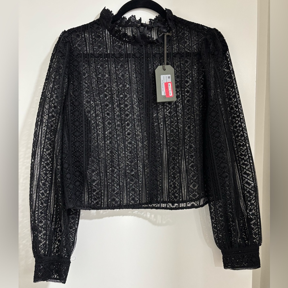 All Saints Black Lace Long Sleeve Blouse Sz 8 - Picture 1 of 8